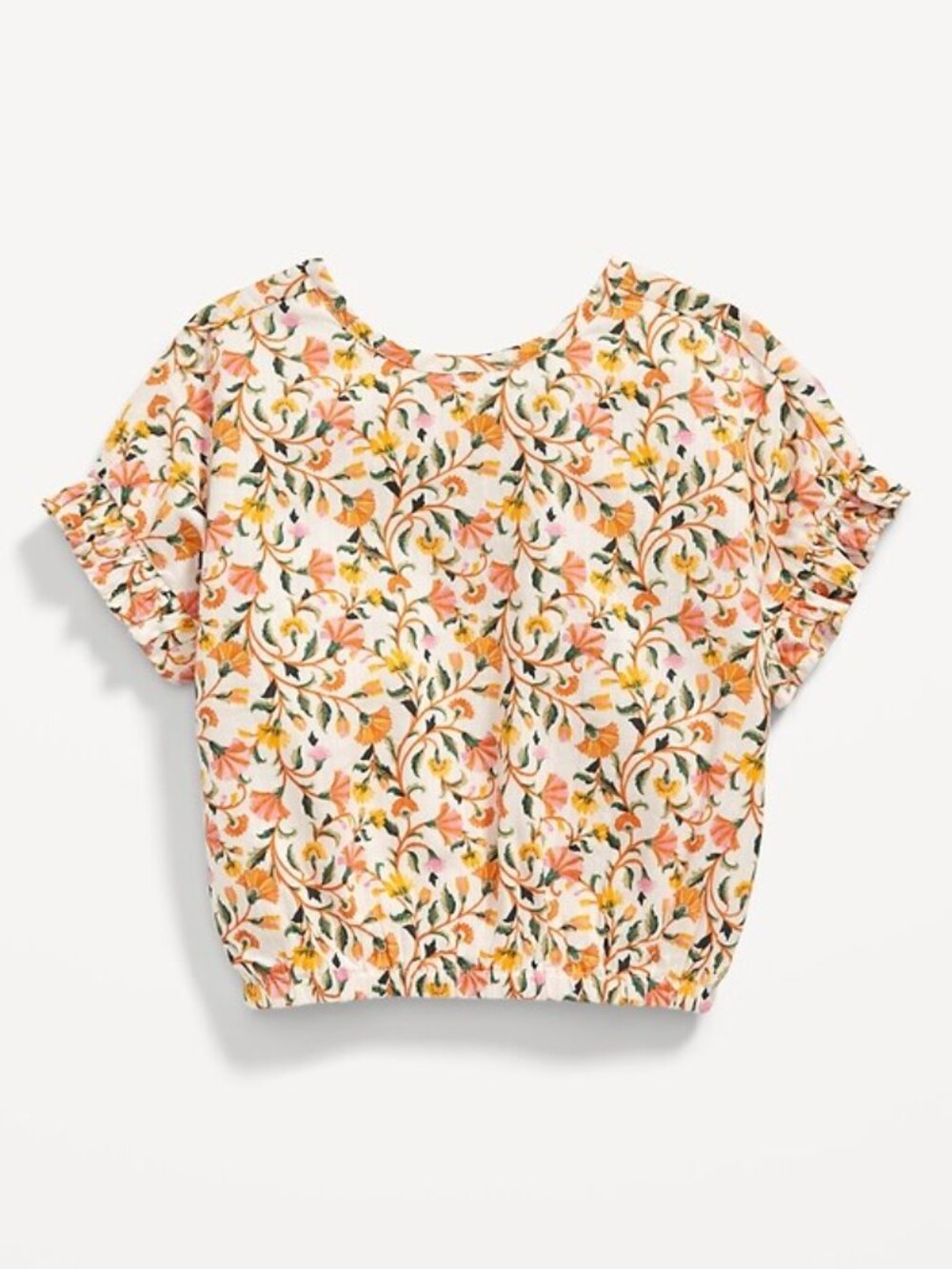 Old Navy Girls Floral Botanical Ruffle Blouse Top Ivory 4T
